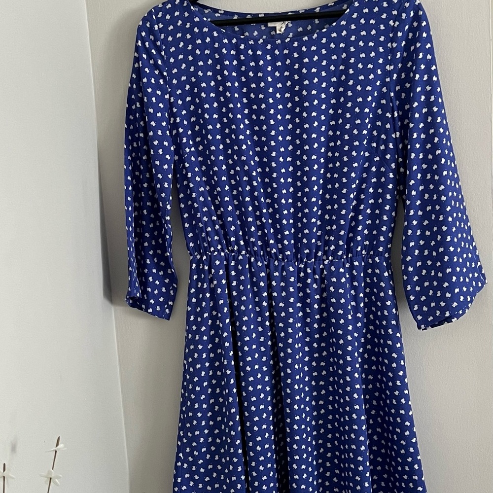 Elegant Blue Floral Pattern Long Sleeve Dress